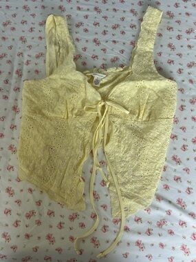 Aeropostale Pale Yellow Eyelet Lace Tie-Front Top